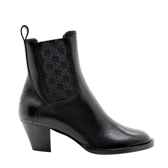 Fendi Ankle Boots Karligraphy Black Leather Booties Size 39 New - Picture 1 of 6